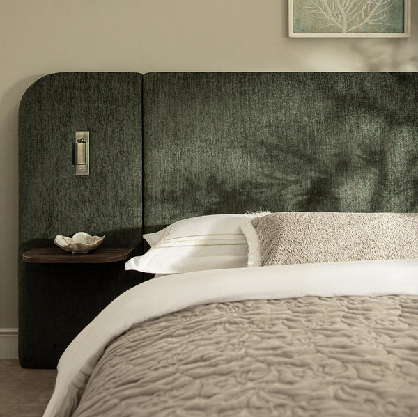 Della Extended Headboard Storage Bed, Moss Green Chenille - daals