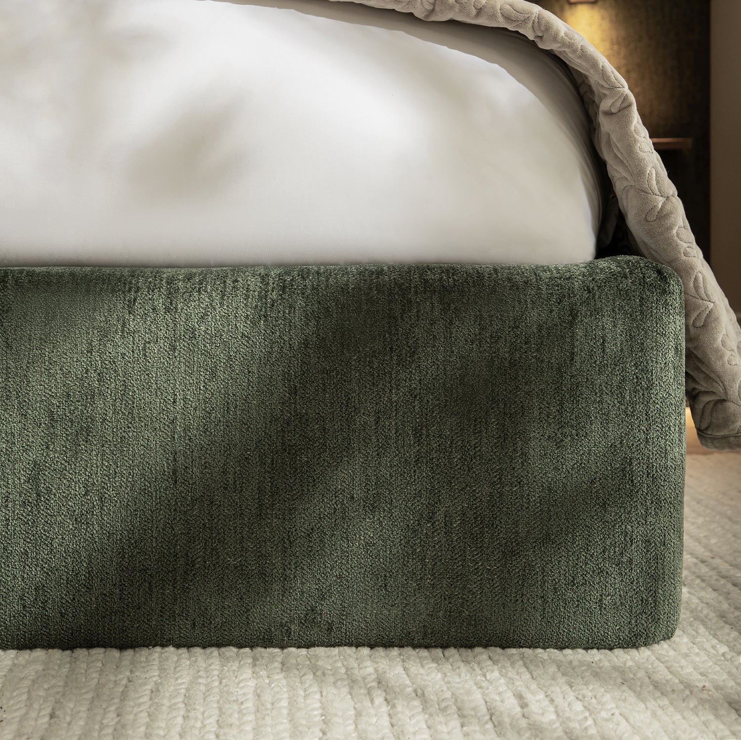 Della Extended Headboard Storage Bed, Moss Green Chenille