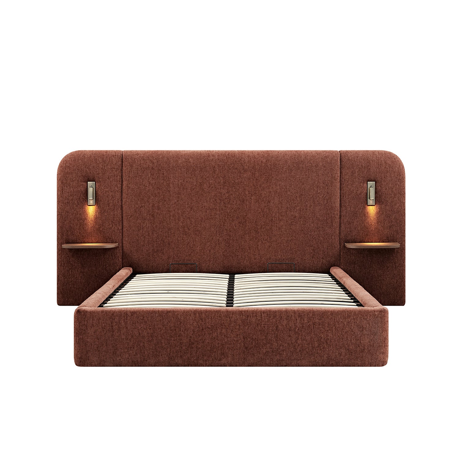 Della Extended Headboard Storage Bed, Burnt Brick Chenille