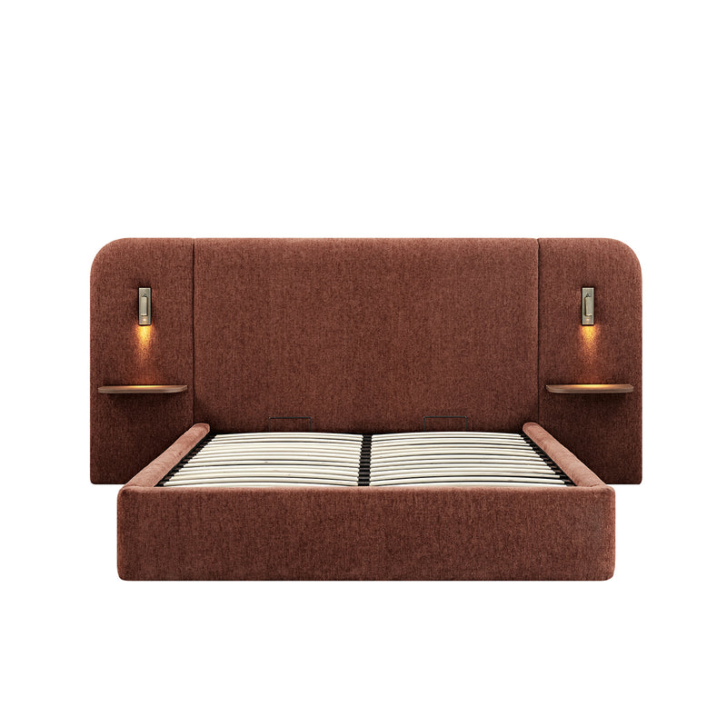 Della Extended Headboard Storage Bed, Burnt Brick Chenille - daals