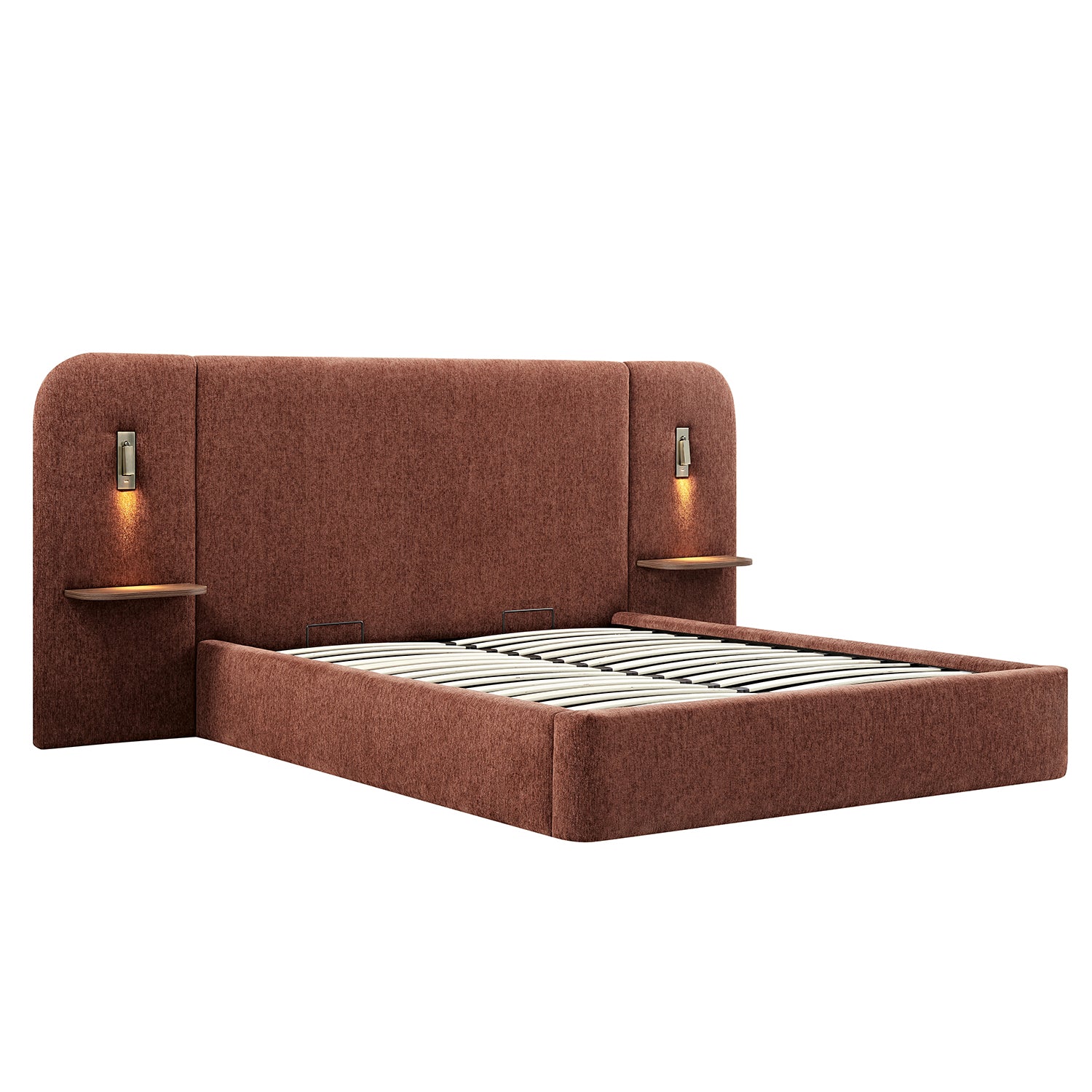 Della Extended Headboard Storage Bed, Burnt Brick Chenille