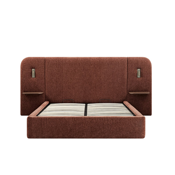 Della Extended Headboard Storage Bed, Burnt Brick Chenille - daals