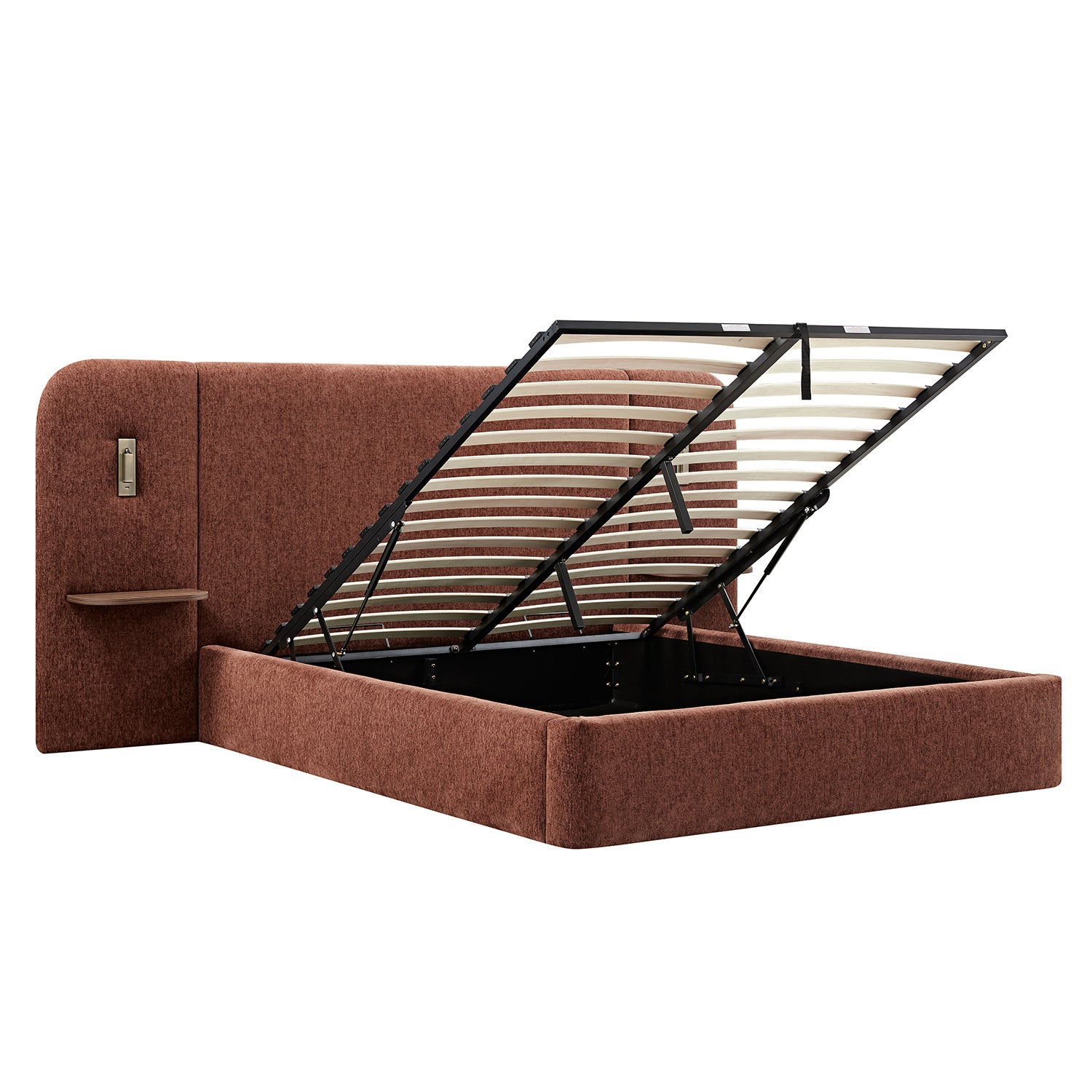 Della Extended Headboard Storage Bed, Burnt Brick Chenille