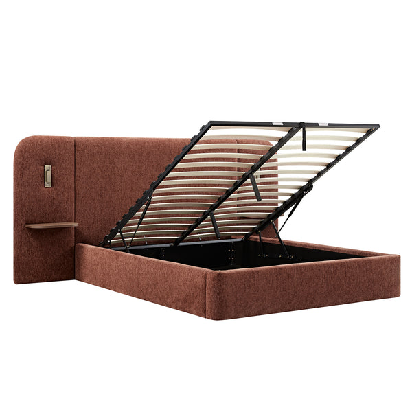Della Extended Headboard Storage Bed, Burnt Brick Chenille - daals