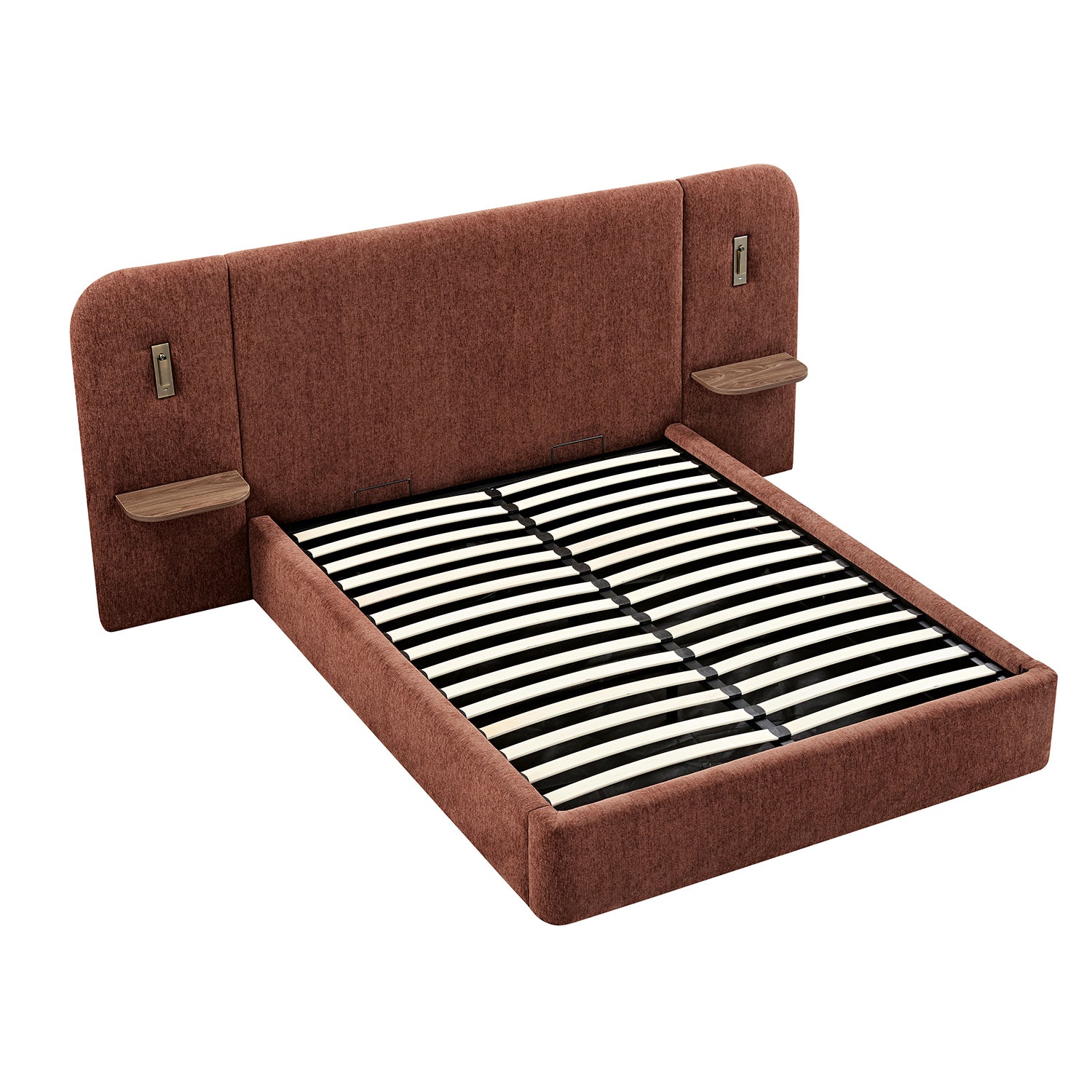 Della Extended Headboard Storage Bed, Burnt Brick Chenille