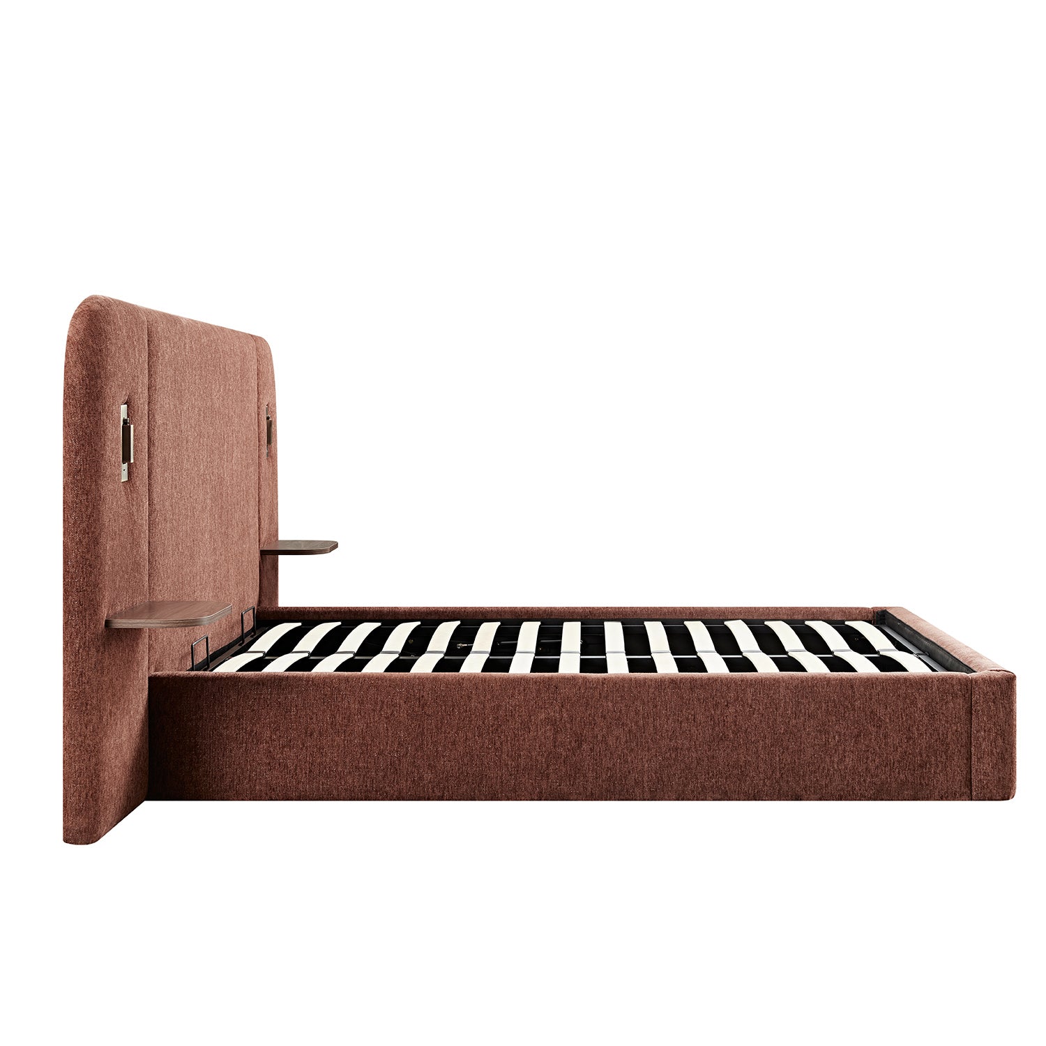 Della Extended Headboard Storage Bed, Burnt Brick Chenille