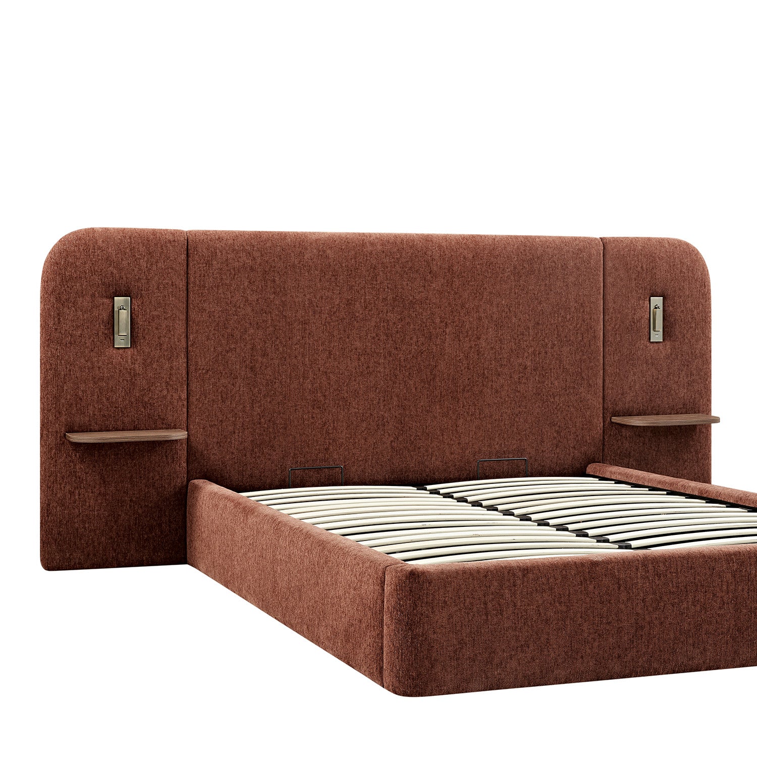 Della Extended Headboard Storage Bed, Burnt Brick Chenille