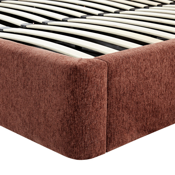 Della Extended Headboard Storage Bed, Burnt Brick Chenille - daals