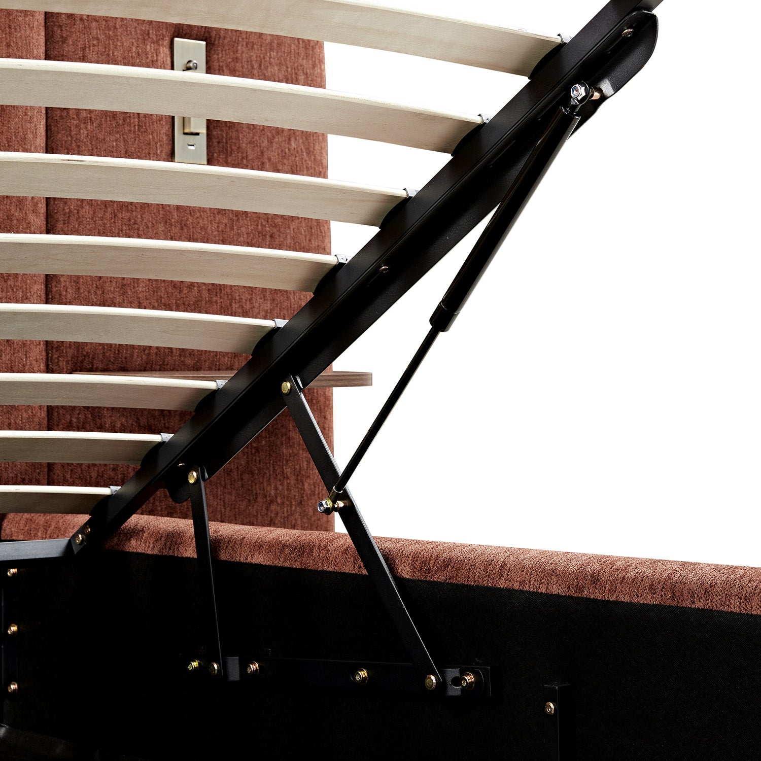 Della Extended Headboard Storage Bed, Burnt Brick Chenille