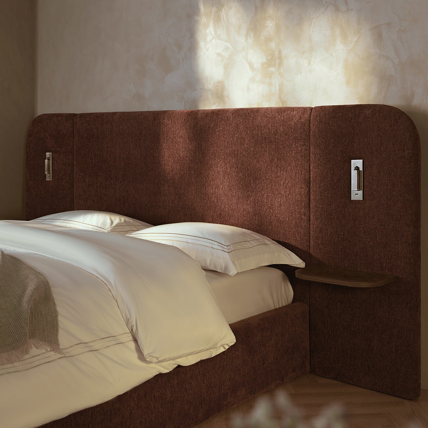 Della Extended Headboard Storage Bed, Burnt Brick Chenille