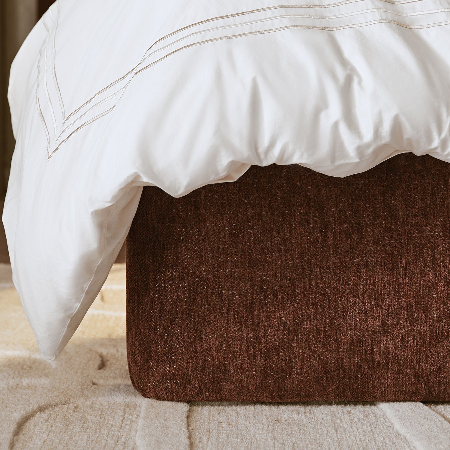 Della Extended Headboard Storage Bed, Burnt Brick Chenille