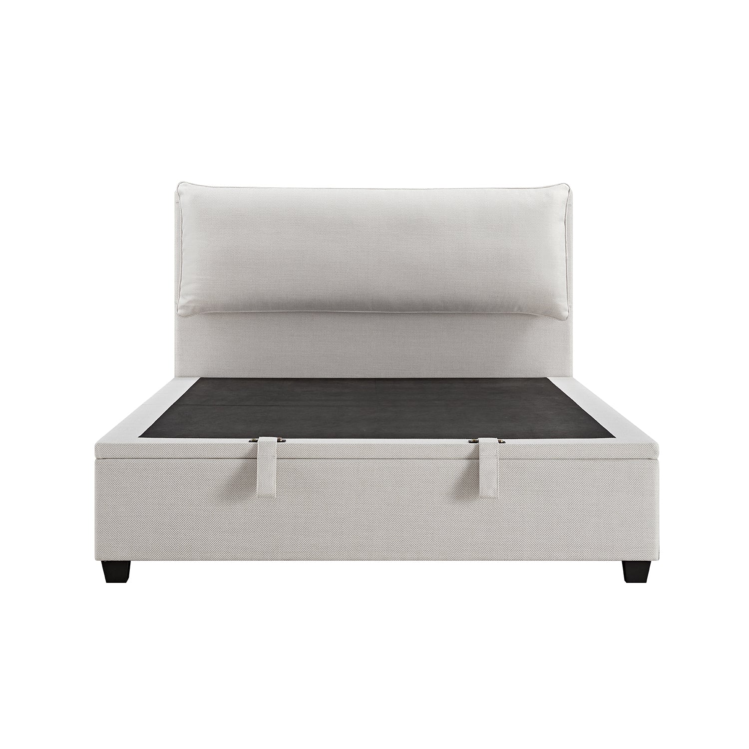 Kricia Upholstered Storage Bed with Pillow Headboard, Oatmeal Chevron