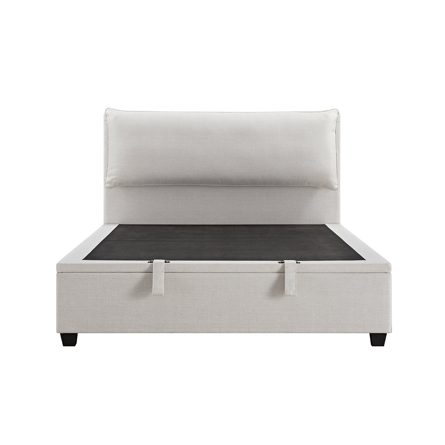 Kricia Upholstered Storage Bed with Pillow Headboard, Oatmeal Chevron