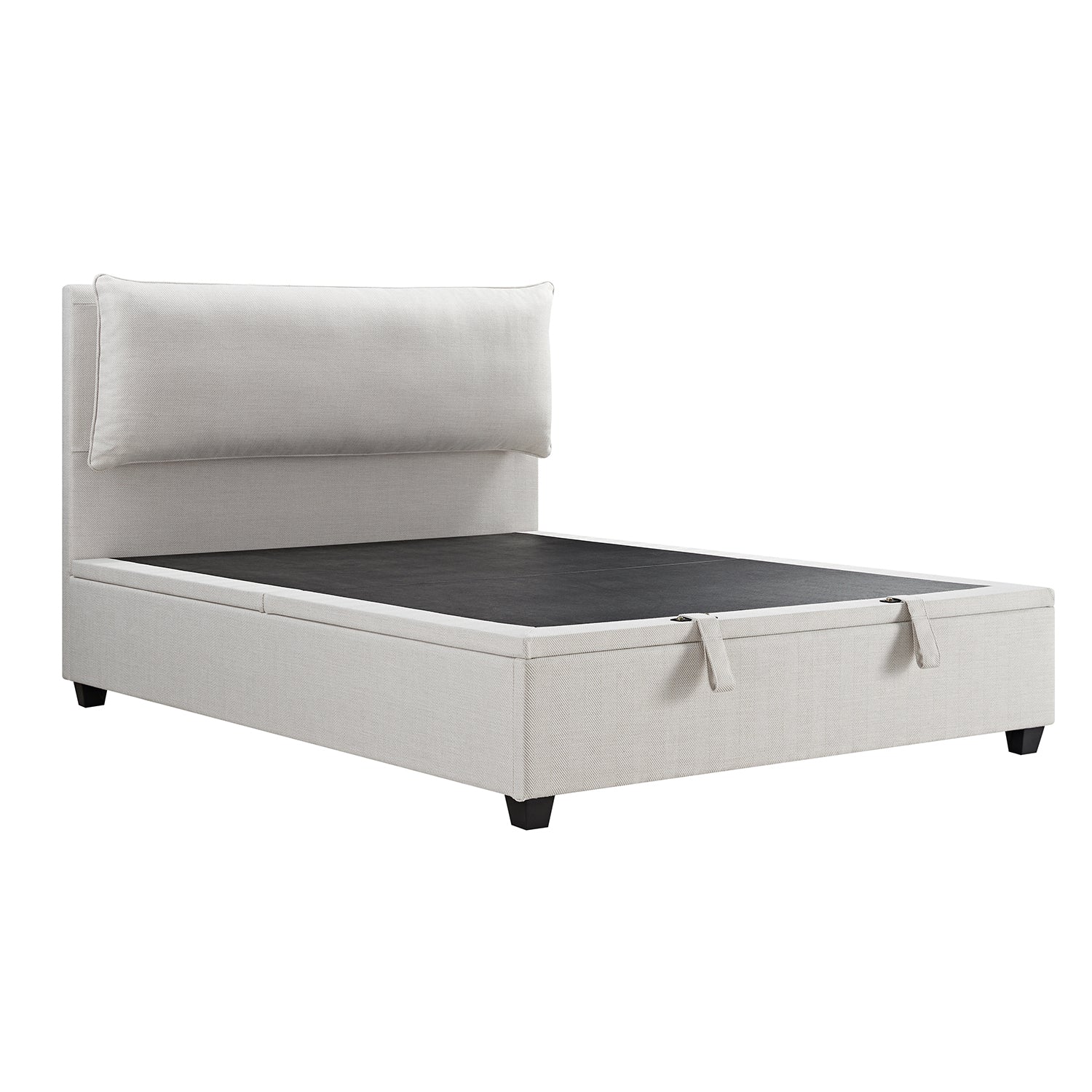 Kricia Upholstered Storage Bed with Pillow Headboard, Oatmeal Chevron