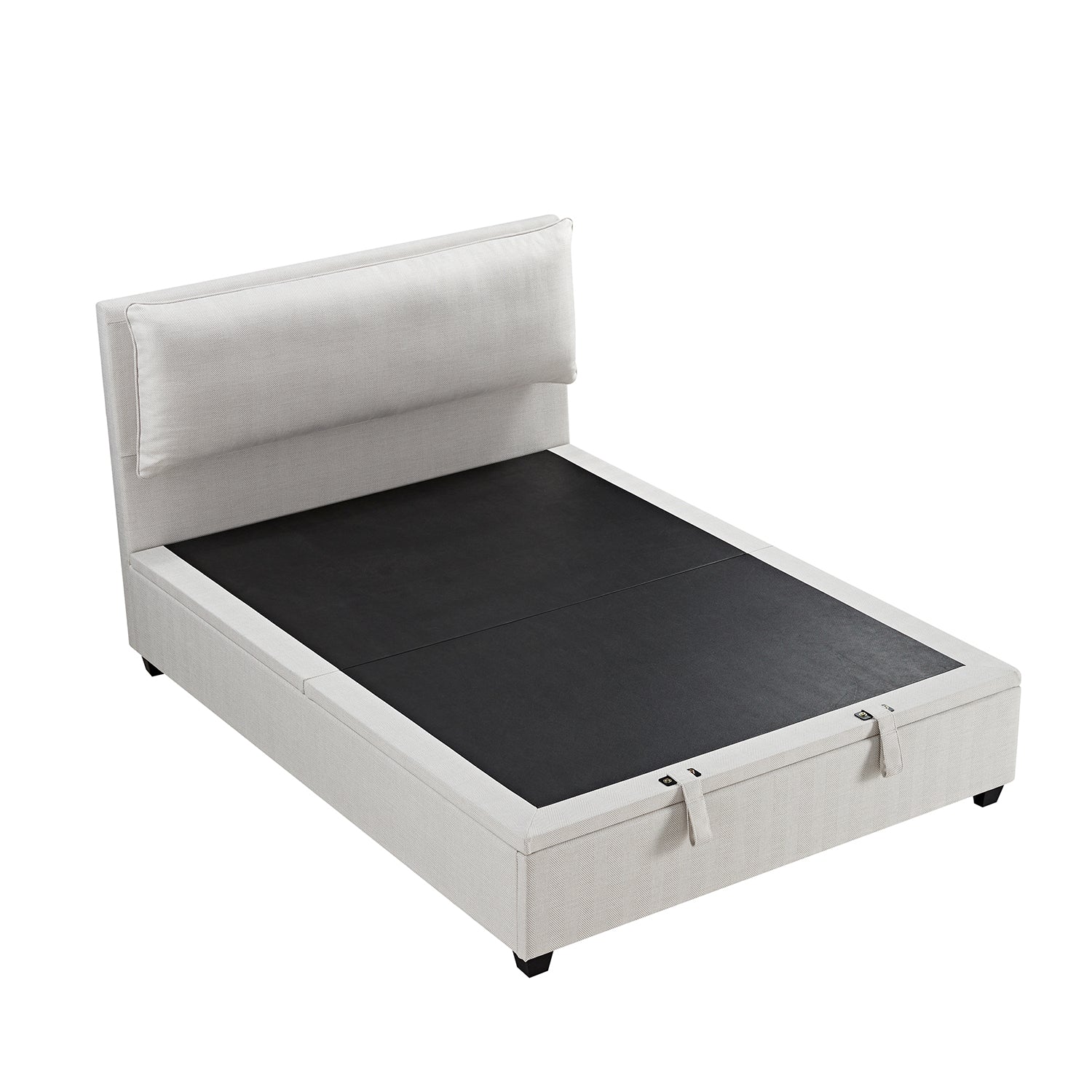 Kricia Upholstered Storage Bed with Pillow Headboard, Oatmeal Chevron