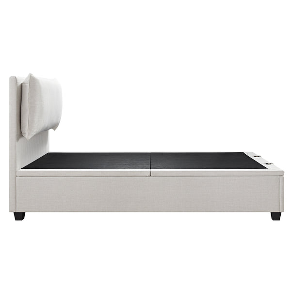 Kricia Upholstered Storage Bed with Pillow Headboard, Oatmeal Chevron - daals