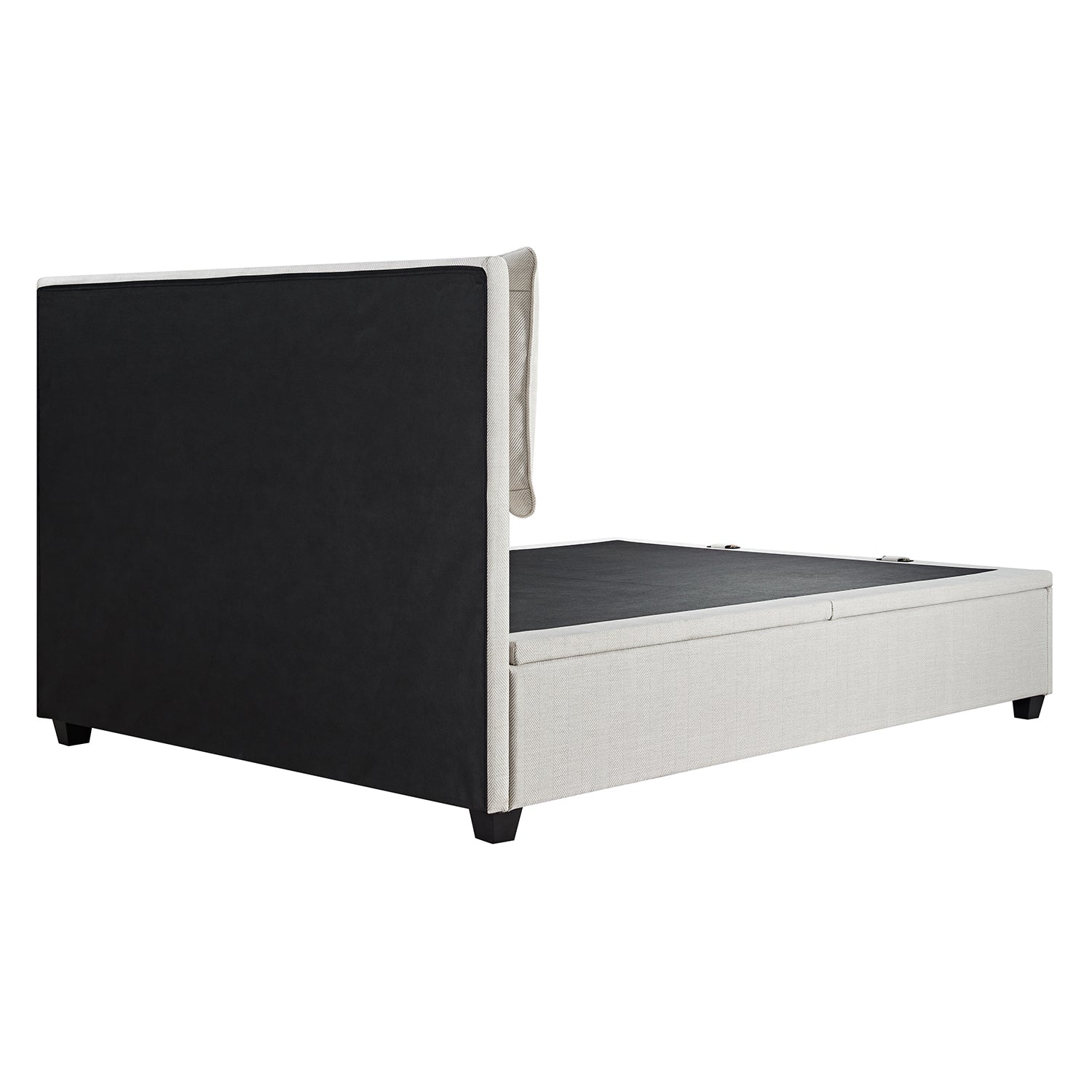 Kricia Upholstered Storage Bed with Pillow Headboard, Oatmeal Chevron