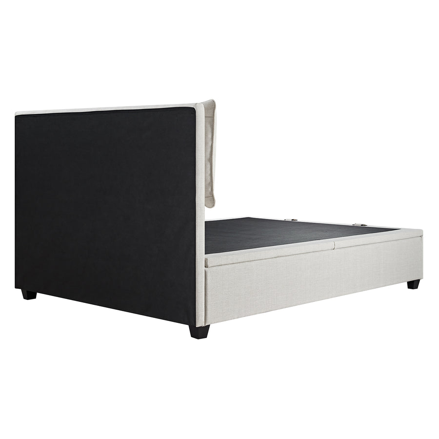 Kricia Upholstered Storage Bed with Pillow Headboard, Oatmeal Chevron