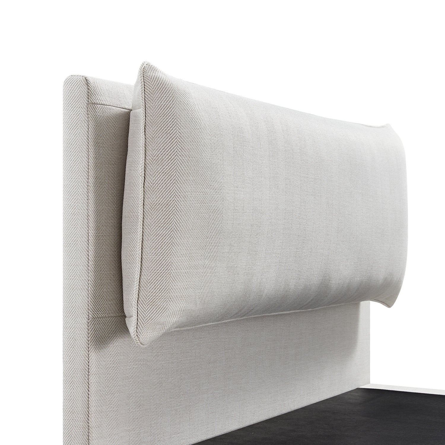 Kricia Upholstered Storage Bed with Pillow Headboard, Oatmeal Chevron