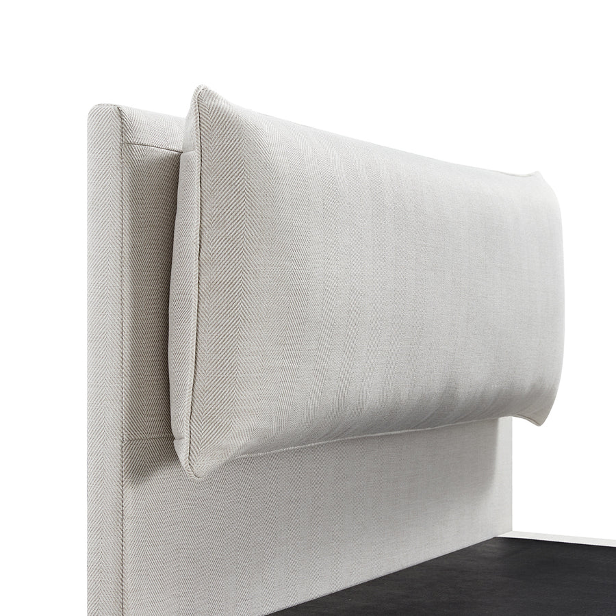 Kricia Upholstered Storage Bed with Pillow Headboard, Oatmeal Chevron