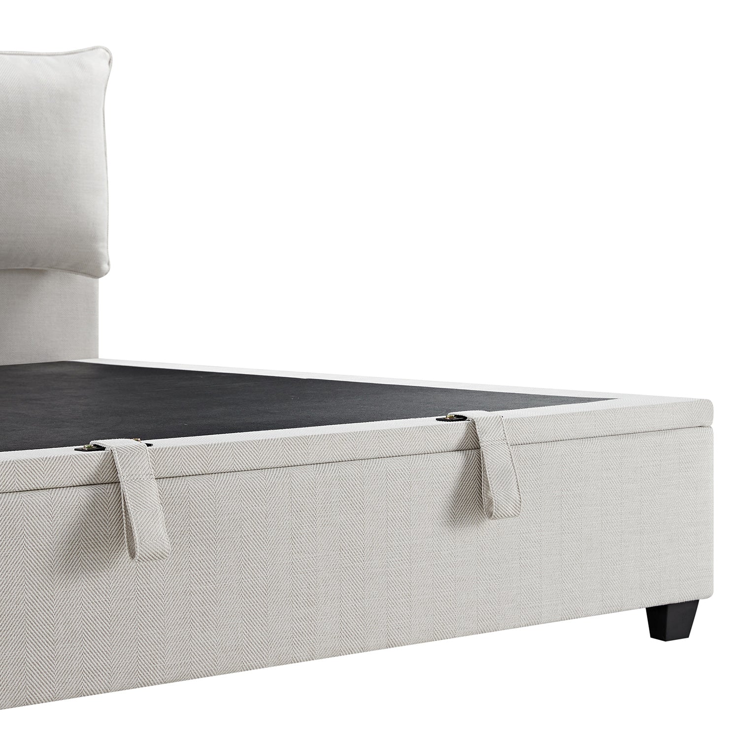 Kricia Upholstered Storage Bed with Pillow Headboard, Oatmeal Chevron