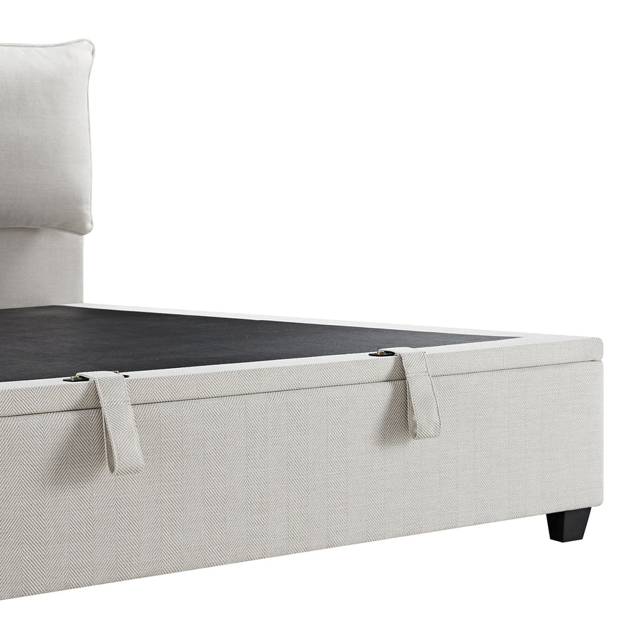 Kricia Upholstered Storage Bed with Pillow Headboard, Oatmeal Chevron