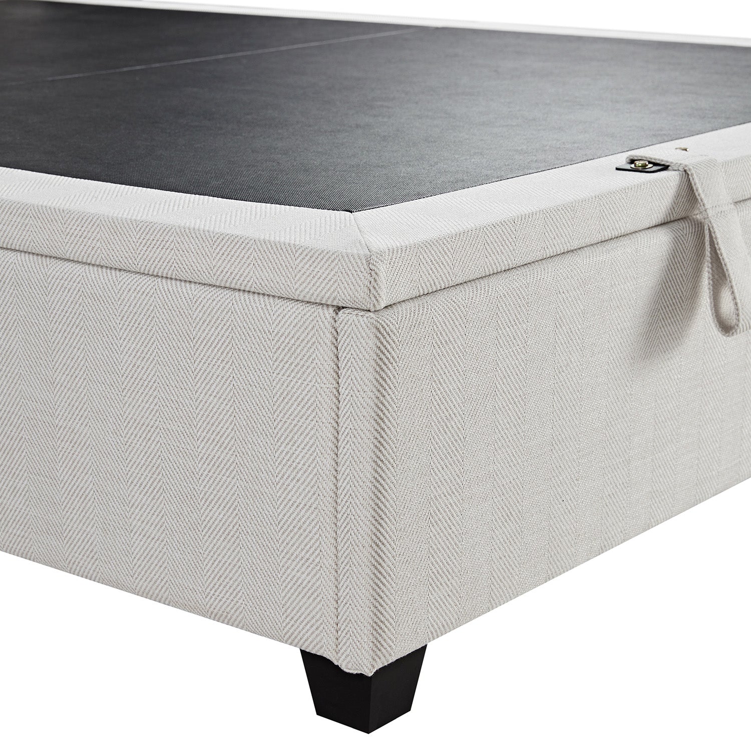 Kricia Upholstered Storage Bed with Pillow Headboard, Oatmeal Chevron