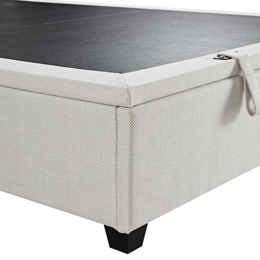 Kricia Upholstered Storage Bed with Pillow Headboard, Oatmeal Chevron