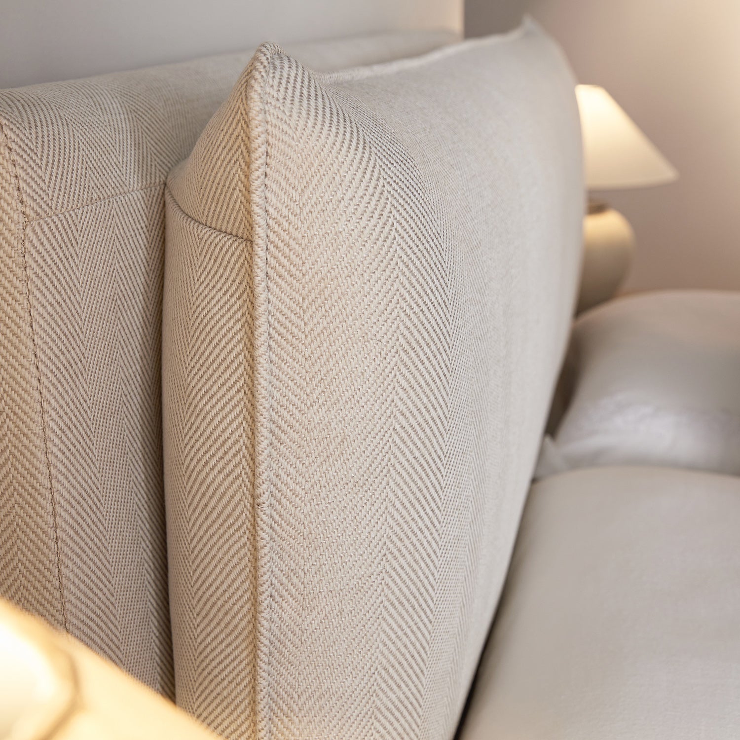 Kricia Upholstered Storage Bed with Pillow Headboard, Oatmeal Chevron