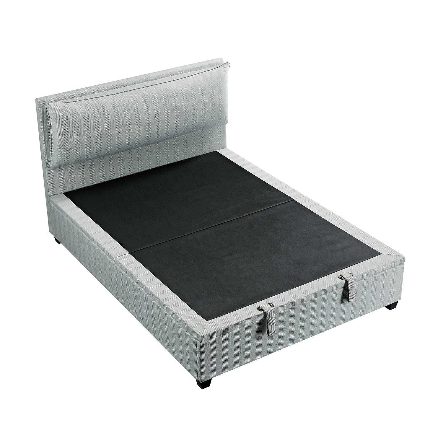 Kricia Upholstered Storage Bed with Pillow Headboard, Slate Blue Chevron