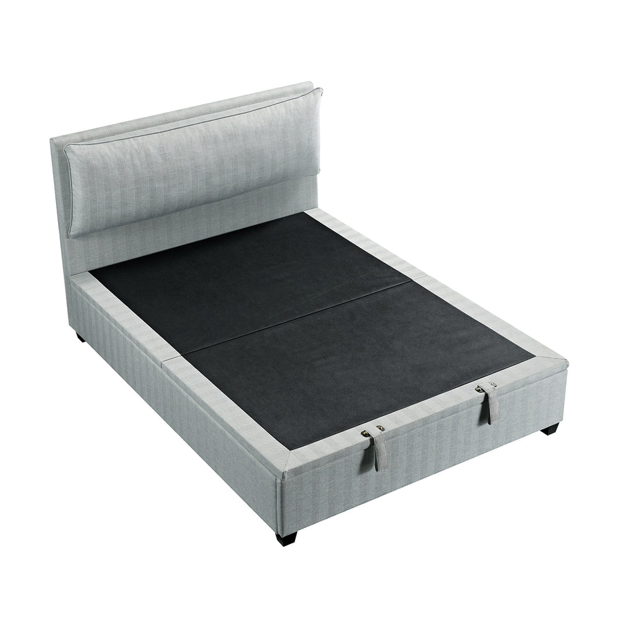 Kricia Upholstered Storage Bed with Pillow Headboard, Slate Blue Chevron