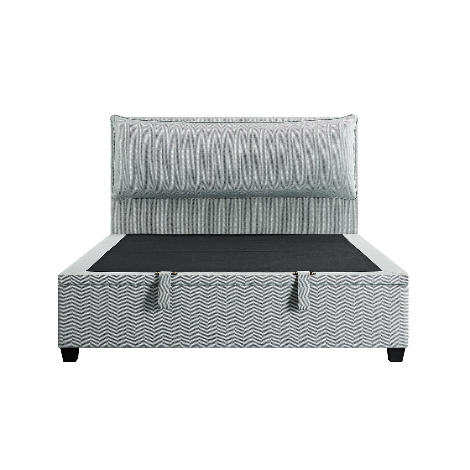 Kricia Upholstered Storage Bed with Pillow Headboard, Slate Blue Chevron