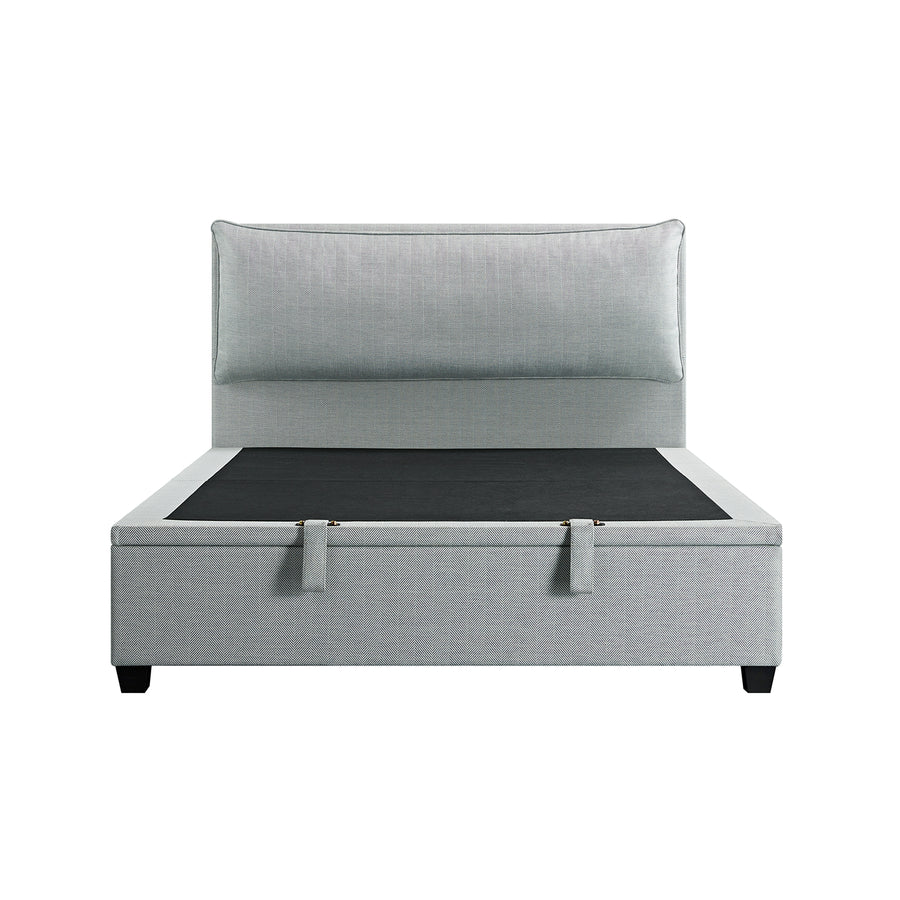 Kricia Upholstered Storage Bed with Pillow Headboard, Slate Blue Chevron