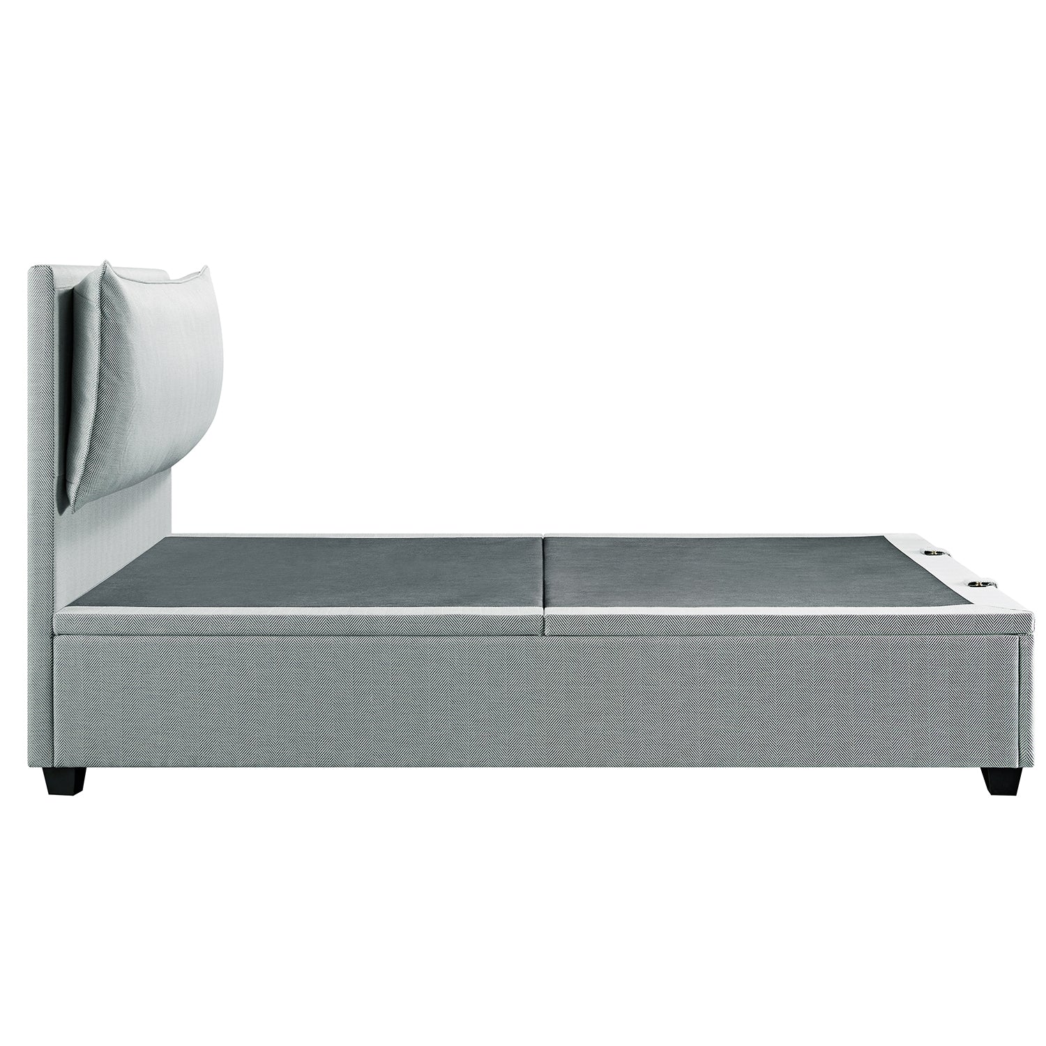 Kricia Upholstered Storage Bed with Pillow Headboard, Slate Blue Chevron