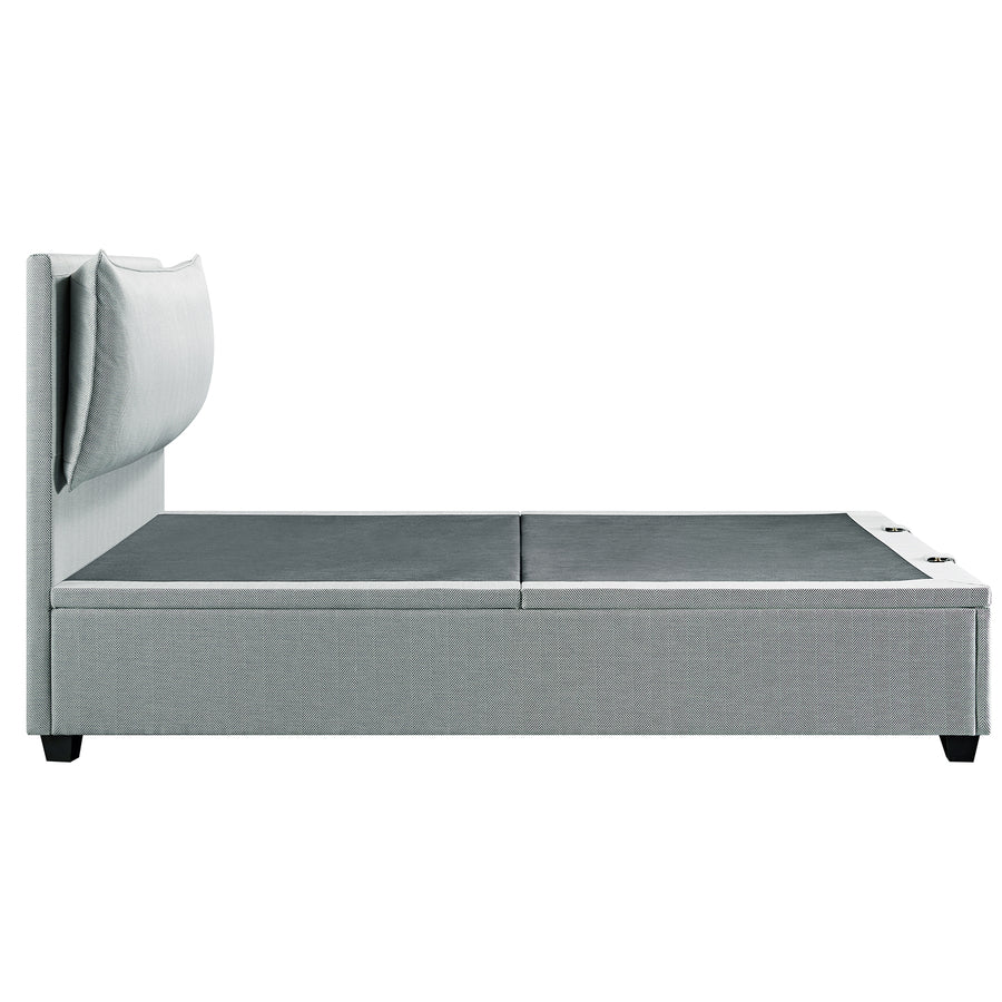 Kricia Upholstered Storage Bed with Pillow Headboard, Slate Blue Chevron