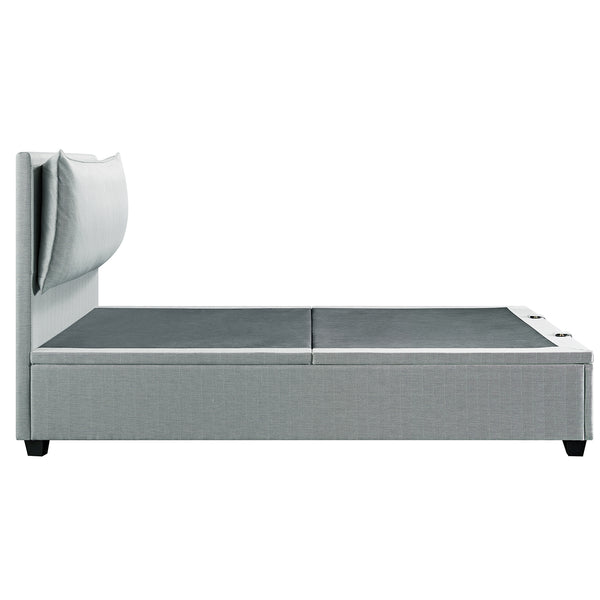 Kricia Upholstered Storage Bed with Pillow Headboard, Slate Blue Chevron - daals