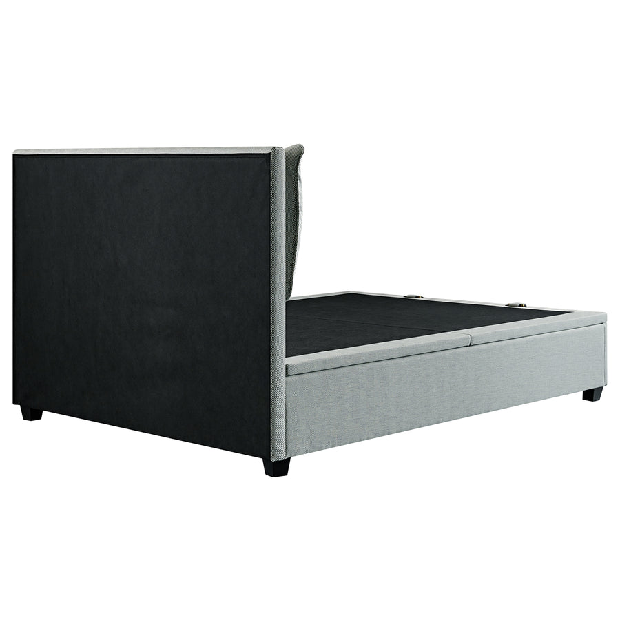Kricia Upholstered Storage Bed with Pillow Headboard, Slate Blue Chevron