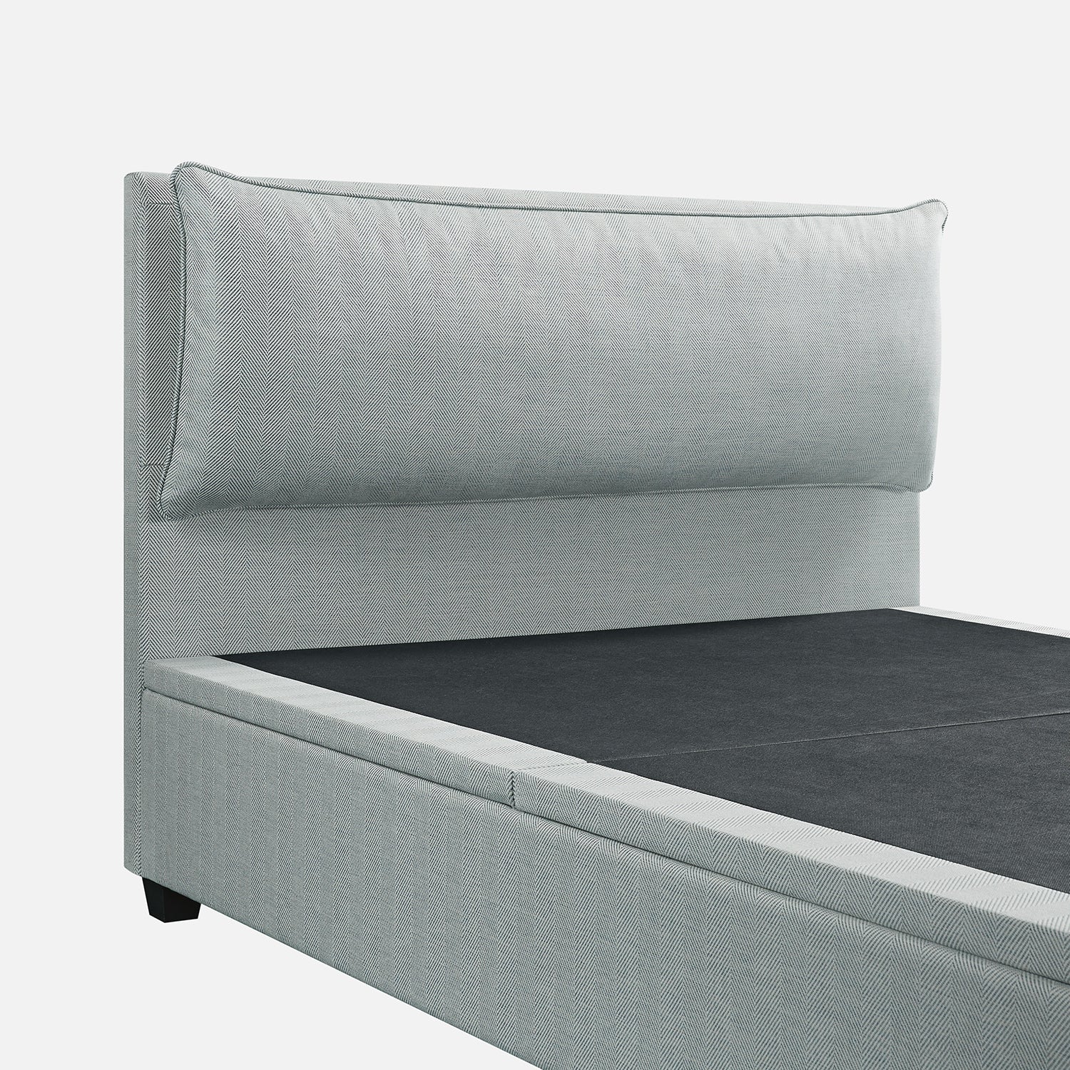 Kricia Upholstered Storage Bed with Pillow Headboard, Slate Blue Chevron