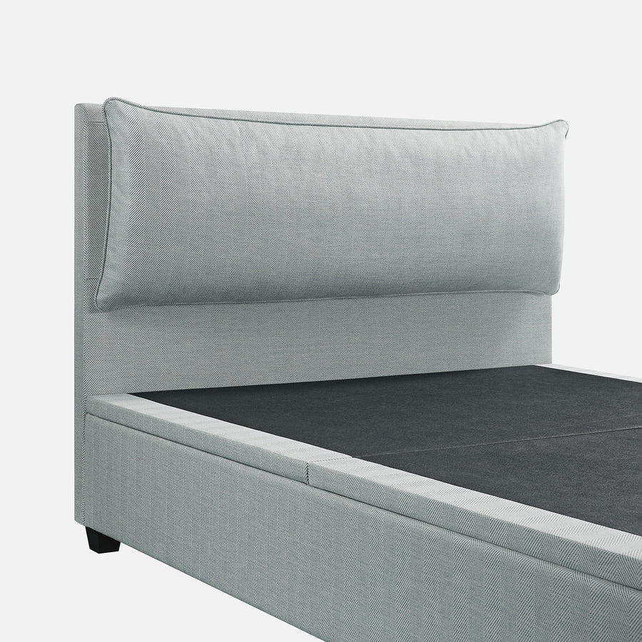Kricia Upholstered Storage Bed with Pillow Headboard, Slate Blue Chevron