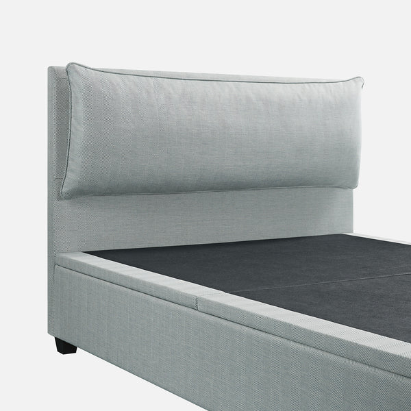 Kricia Upholstered Storage Bed with Pillow Headboard, Slate Blue Chevron - daals