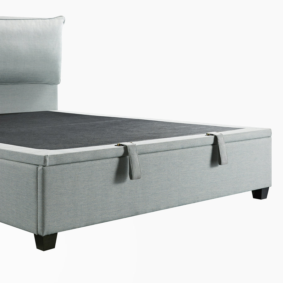 Kricia Upholstered Storage Bed with Pillow Headboard, Slate Blue Chevron