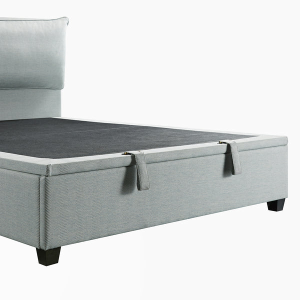 Kricia Upholstered Storage Bed with Pillow Headboard, Slate Blue Chevron - daals