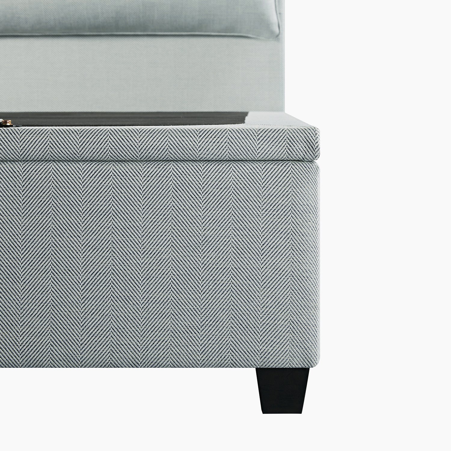 Kricia Upholstered Storage Bed with Pillow Headboard, Slate Blue Chevron
