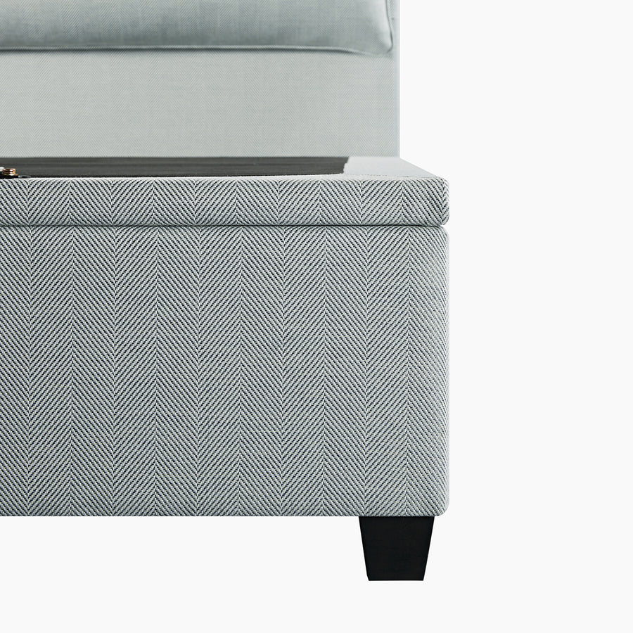 Kricia Upholstered Storage Bed with Pillow Headboard, Slate Blue Chevron