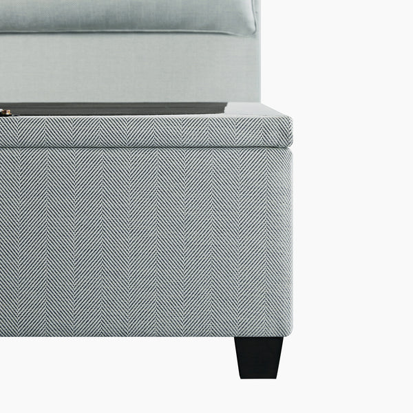 Kricia Upholstered Storage Bed with Pillow Headboard, Slate Blue Chevron - daals