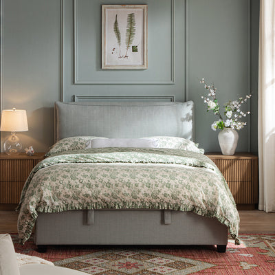 Kricia Upholstered Storage Bed with Pillow Headboard, Slate Blue Chevron