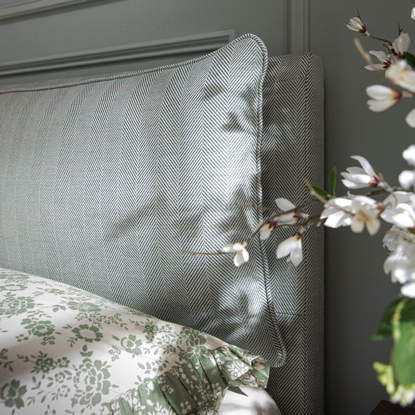 Kricia Upholstered Storage Bed with Pillow Headboard, Slate Blue Chevron - daals