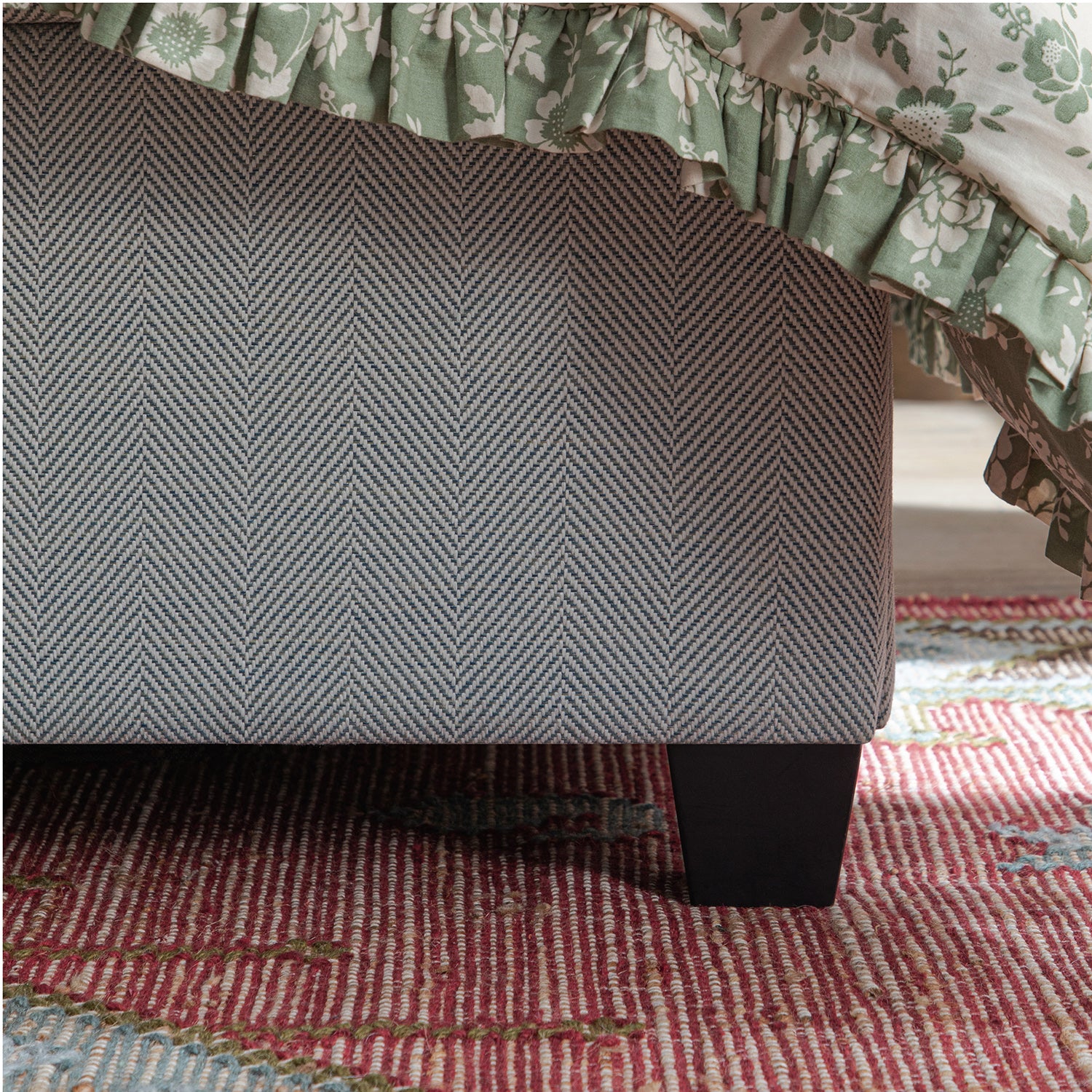 Kricia Upholstered Storage Bed with Pillow Headboard, Slate Blue Chevron