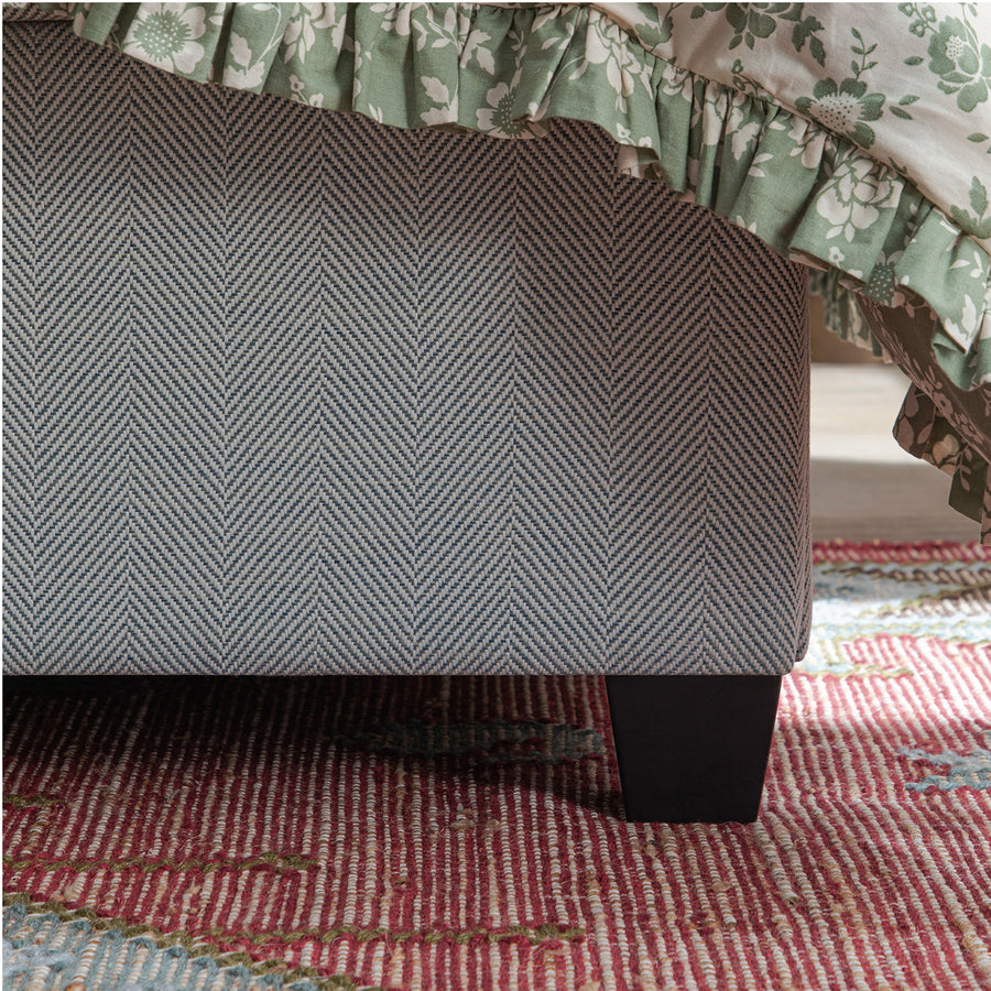 Kricia Upholstered Storage Bed with Pillow Headboard, Slate Blue Chevron