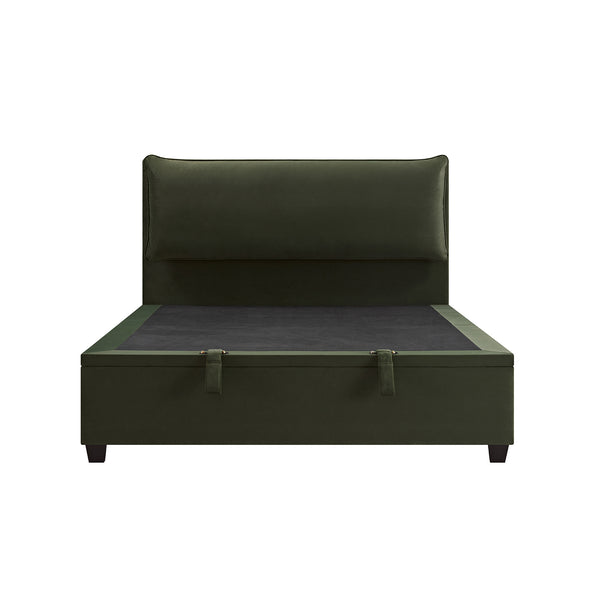 Kricia Upholstered Storage Bed with Pillow Headboard, Moss Green Velvet - daals